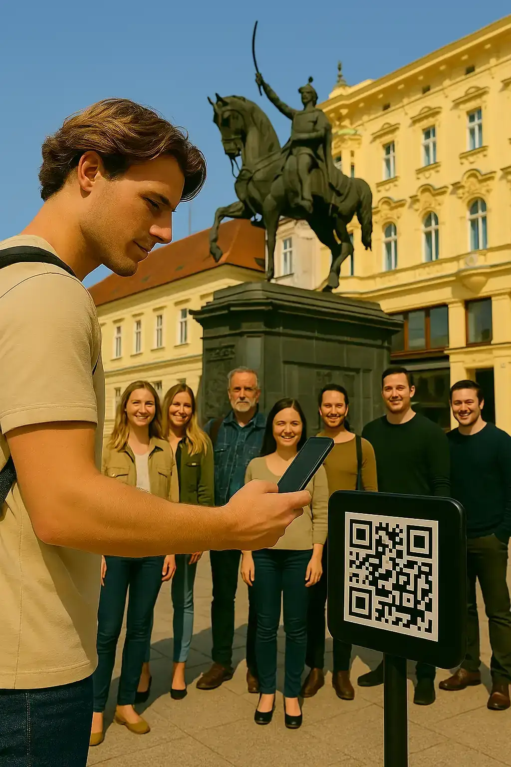 Digitalni vodič uz QR kod kod spomenika bana Jelačića na središnjem zagrebačkom trgu