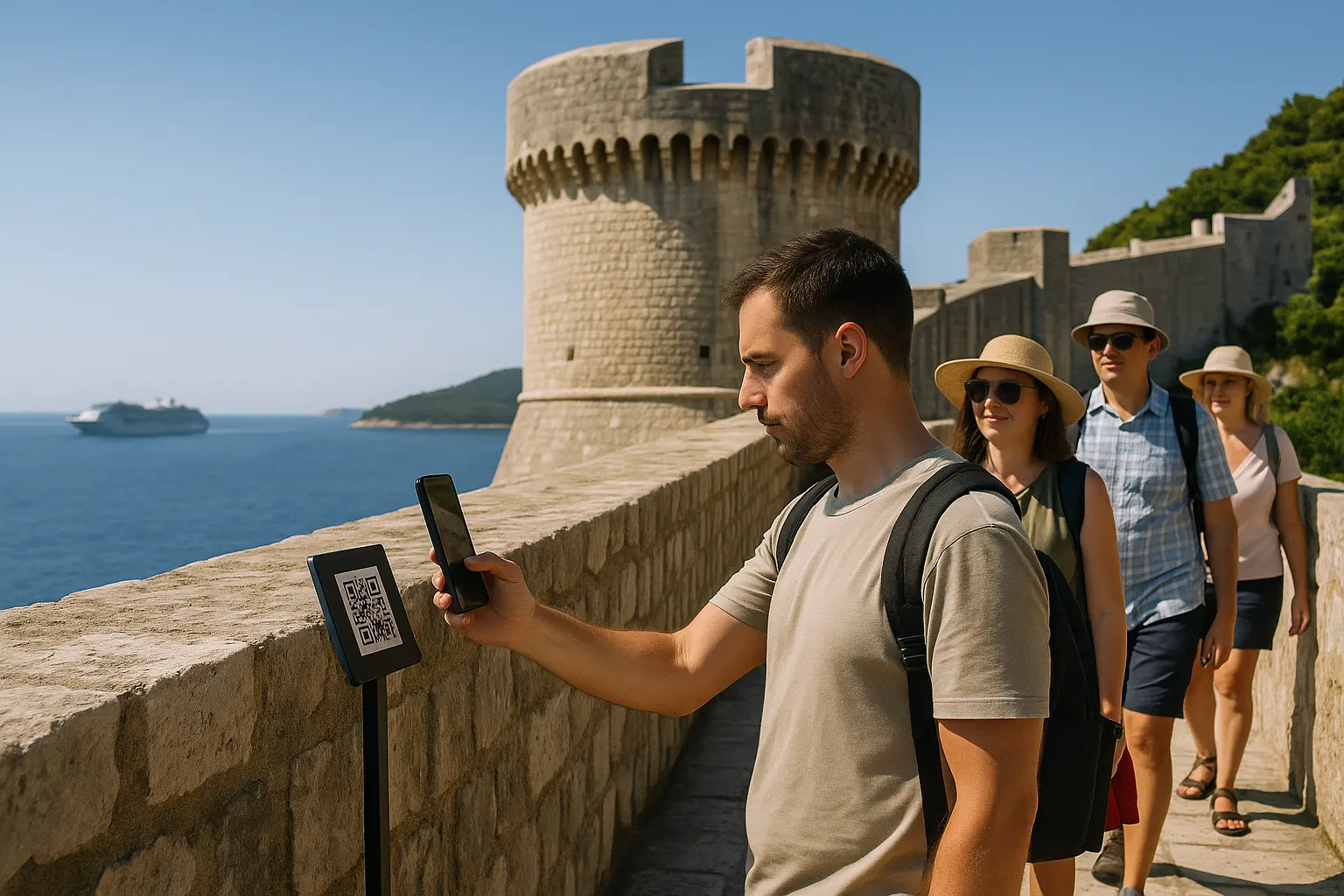 Turist skenira QR kod za digitalni vodič po dubrovačkim zidinama